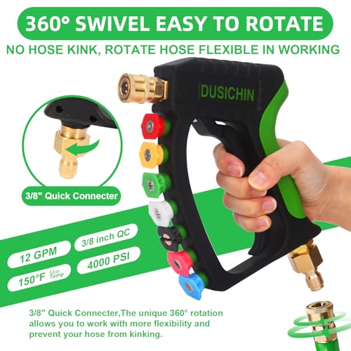 DUSICHIN Foam Cannon Pressure Washer Gun Kit 4000 PSI Double Tip Attachment, Dual-Connector Accessory Soap Cannon,Car Wash Foam Gun Snow Foam Lance 1/4 Inch Quick Connector,7 Sprayer Nozzles DUS2904