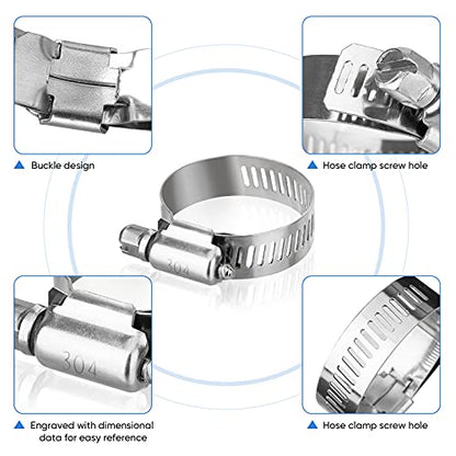 TICONN 12PCS Hose Clamp Set - 1 1/4''–2 1/4'' 304 Stainless Steel Worm Gear Hose Clamps for Pipe, Intercooler, Plumbing, Tube and Fuel Line (33–57 mm) - size: SAE #24 12PCS 1-1/4''~2-1/4"
