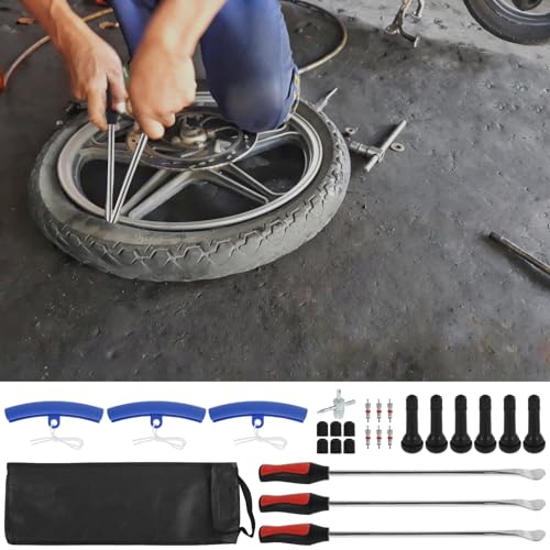 Tire Spoons Set, 15.5 Inches Steel Tire Changing Tool, Motorcycle Tire Changer, Tire Removal Tool Includes Rim Protectors, Rustproof Tire Spoon Levers for Motorcycle Bicycle Tire Replacement
