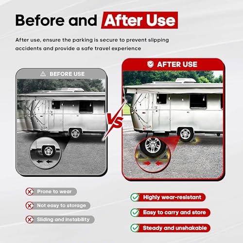 4 Pcs Black Wheel Chock Heavy Duty Solid Rubber, RV Wheel Chock Trailer Wheel Chocks, Durable Tire Chocks Premium Wheel Stopper for Car, Truck, Travel, Trailers, RV, ATV, 8" x 4" x 6"
