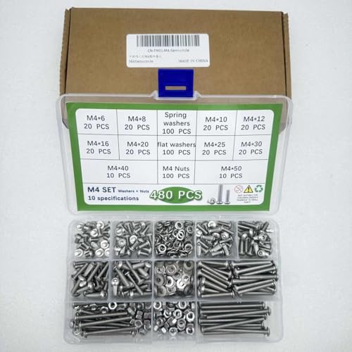 Button Head/Hex Socket/Phillips Flat Head Screws Assortment - Furniture, Auto, Home Repair Fastener Kit (480 PCS M4 Semi-Circular Hexagon Screws Set) - color: 480 PCS M4 Semi-Circular Hexagon Screws Set
