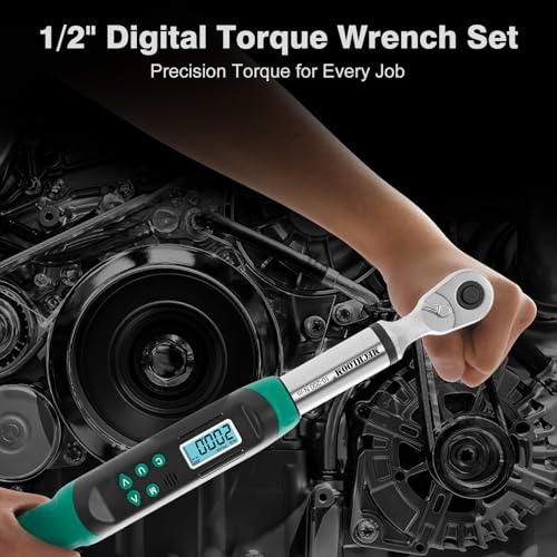 Digital Torque Wrench 1/2" Drive, 7.4–147.5 Ft-lbs / 10–200 N·m, ±2% Accuracy, Dual-Direction Ratchet, Electric Torque Wrench with Buzzer & LED Indicator for Bike, Motorcycle, Auto Repair