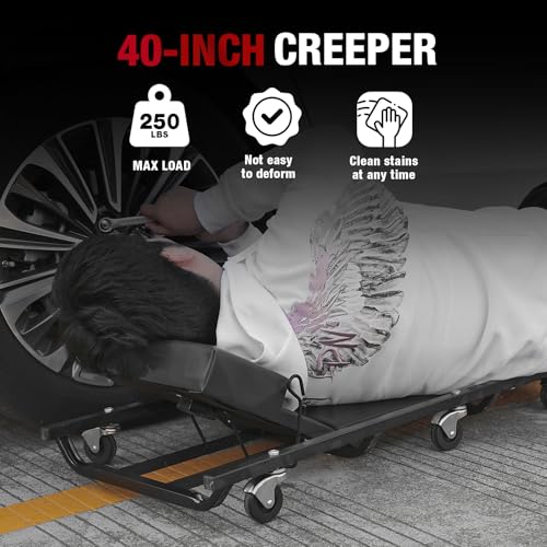 Big RED 40" Padded Rolling Garage/Shop Creepe with Adjustable Headrest and 6 Casters，Steel Mechanic Cart, Black,ATR6452BR,Torin - color: Black