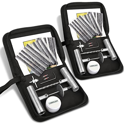 Tire Repair Kit, Sets of 2-24pcs Professional Heavy Duty Universal Emergency Flat Tire Repair Kit to Fix Punctures, for car Motorcycle, Truck, Golf Cart, ATV, Tractor, ARB, RV, SUV, Trailer etc. - size: 03- Set of 2-24pcs (Classic Green)