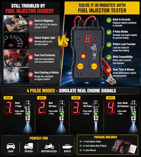 Fuel Injection Test Kit Fuel Pressure Diagnostic Tool for Fuel System Portable 4 Pulse Mode Automotive Injector Testing Kit