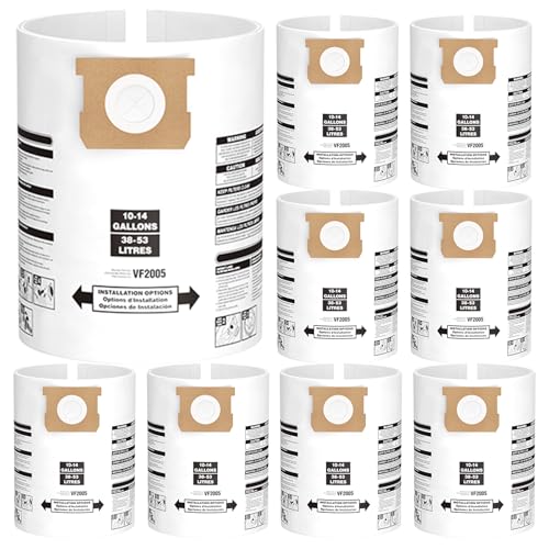 8PCS 10-14 Gallon Vacuum Bags for Shop Vac Bags, Disposable Wet Dry Vaccum Collection Bags Replace Part Type I #90672 9067200, Type F #90662 9066200 9066233, VF2005 (White) - size: 10-14 GAL (8Pcs)