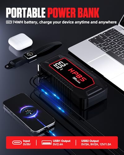 Car Battery Jump Starter, 7000A Peak Jump Starter Battery Pack for Up to All Gas and 10L Diesel Engines, 12V Portable Jump Starter Box with 3.0" LCD Display(Dark Red) - color: Dark Red