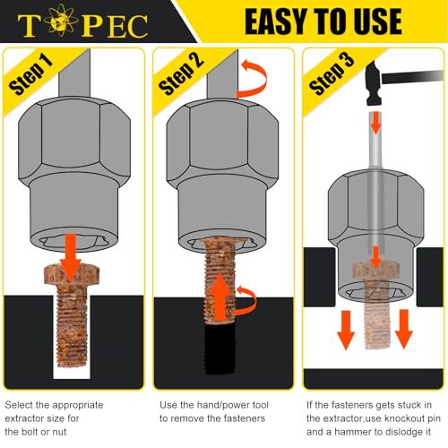 TOPEC Bolt Extractor Kit, 35-Piece Stripped Bolt Extractor Socket Set, 1/4" & 3/8" Drive Easy Out Socket Set, Nut Remover for Removing Broken, Rusted, Rounded Fasteners