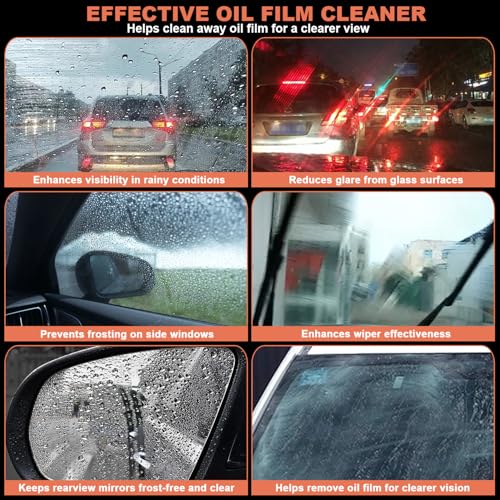 2Pcs Glass Oil Film Remover for Car Windshield, Windows & Mirrors, Roll-On Glass Compound with Cleaning Board, Streak-Free Windshield Cleaner Tool for Water Spots, Bug Splatters & Improved Visibility
