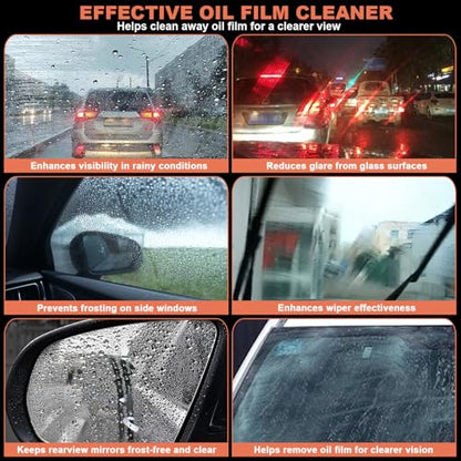 2Pcs Glass Oil Film Remover for Car Windshield, Windows & Mirrors, Roll-On Glass Compound with Cleaning Board, Streak-Free Windshield Cleaner Tool for Water Spots, Bug Splatters & Improved Visibility