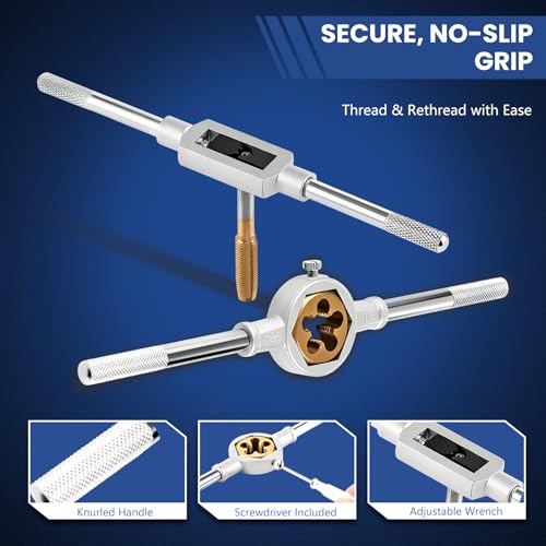 86-Piece Titanium-Coated Tap and Die Set – Professional Threading Tool Kit in SAE & Metric Sizes, HSS Thread Cutting & Rethreading Set for Automotive, Metalwork, Machinery, Plumbing & Repair Projects - size: 86 Pcs Professional Metric&SAE
