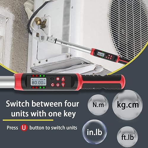 VANPO Digital HVAC Torque Wrench 5-99.6 ft.lb, 38mm Adjustable Jaw | 6.8-135 N.m, ±2% Accuracy, LED Buzzer Alert, 14x18mm Open End, Adjustable Digital Torque Wrench for Mini Split AC, Pipeline - size: 5-99.6ft.lb/6.8-135N.m (14×18mm)