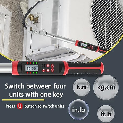 VANPO Digital HVAC Torque Wrench 5-99.6 ft.lb, 38mm Adjustable Jaw | 6.8-135 N.m, ±2% Accuracy, LED Buzzer Alert, 14x18mm Open End, Adjustable Digital Torque Wrench for Mini Split AC, Pipeline - size: 5-99.6ft.lb/6.8-135N.m (14×18mm)
