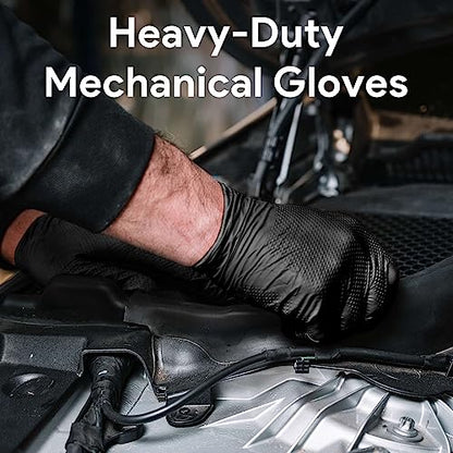 WECARE 8 Mil Nitrile Gloves - Heavy Duty Mechanic Gloves, with Diamond Grip - Powder and Latex Free Disposable Gloves - size: Medium