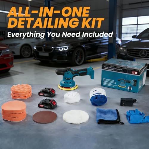 Cordless Car Buffer Polisher Machine, 28 PCS Complete Set & 2X21V Batteries | 6 Variable Speeds Random Orbital Polisher For Car Detailing, Scratch Removal, Waxing & Repair