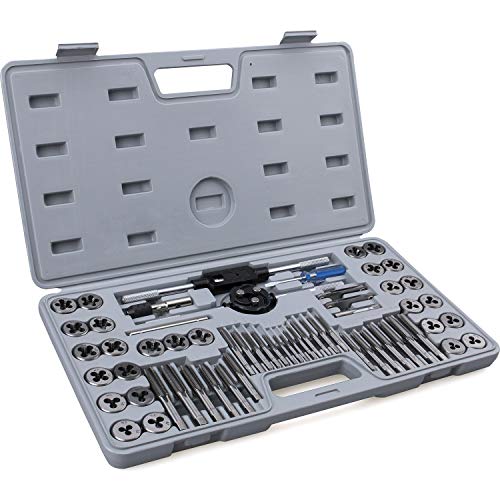 60-Pc Master Tap and Die Set - Include SAE Inch Size #4 to 1/2” and Metric Size M3 to M12, Coarse and Fine Threads | Essential Threading Rethreading Tool Kit with Complete Accessories and Storage Case - style: Standard Set, 60-Piece