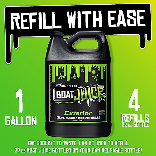 Boat Juice 2in1 Exterior Boat Cleaner & Protectant | Water Spot Remover with SiO2 Ceramic Sealant | Pina Colada Scent | Marine Detailing & Boat Cleaning Supplies, Accessories | Made in USA (1 Gallon)