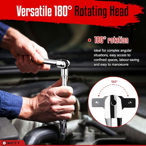 WETT 10-Piece Breaker Bar Set with 180° Rotatable Head, 1/4'', 3/8'' and 1/2'' Drive, Heavy Duty Breaker Bars with Extension Bars and Adapters, 6'', 10'' & 15'' Length, CR-V Steel