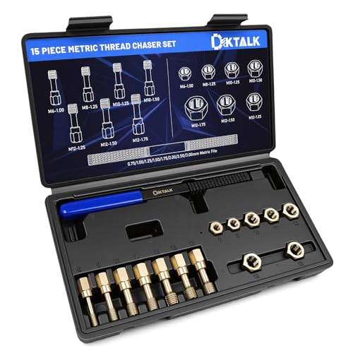 15-Piece Metric Thread Chaser Set,Master Thread Repair Kit with 7 Taps 7 Dies & Thread File,M6, M8, M10, M12,Automotive Rethreading Tool with Case - color: 15PCS Metric Thread Chaser Set