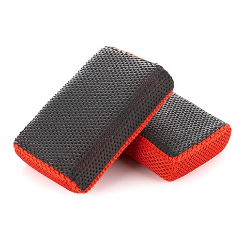 The Rag Company - Ultra Clay Scrubber -Fast and Effective Removal of Paint Contaminants, Light Overspray, and More; Dual Sided Design for Scrubbing and Clay Work; Deep Clean Glass Red & Black (2-Pack) - color: Red