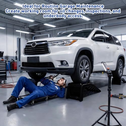 Heavy Duty Car Ramps for Oil Changes, 2 Pack Solid Steel Vehicle Ramps, 8,000 LBS Capacity Per Pair, 35" x 12" x 9.5", Auto Service Ramps, 9" Tire Track Width, Traction Hole Surface, Black - color: Black