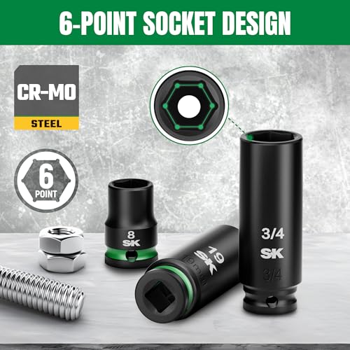 SK 3/8" Drive Impact Socket Set, 40-Piece Metric & SAE Sockets, CR-MO Steel | Metric 8 to 19mm, SAE 5/16" to 3/4", SureGrip 6 Point Design, With Storage Case - size: 3/8"-40PCS