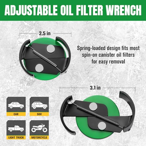 SK Adjustable Oil Filter Wrench, 2-1/2" to 3-1/8" Universal Oil Filter Removal Tool, 3/8" Drive, Fits Small to Medium Spin-On Filters for Cars, SUVs, Light Trucks & Motorcycles