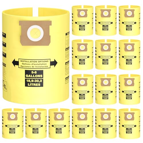 15PCS 5-8 Gallon Wet Dry Vacuum Filter Bags Replacement For Shop Vac Bags, Replace Part Type H #90671 9067100 9067133, Type E #90661 9066100 9066133, VF2004, VHBS VDBS（Yellow） - size: 5-8 Gallon (15Pcs)