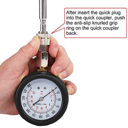 JIFETOR Engine Compression Tester 8PC Kit Cylinder Test Pressure Gauge Tool | 10 12 14 18mm Extension Rods & Tapered Adapters Testing Small Gasoline Engine Automotive Motorcycle Outboard Motor Snowmobile