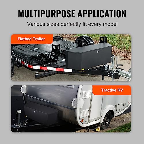 VEVOR Trailer Tongue Box, Heavy Duty Trailer Tongue Tool Box Storage Organizer with Lock & Keys, Utility Tool Chest for Pickup Truck Bed, RV, SUV, Off-Road Vehicle, Steel, 36" x 12" x 12" - size: 36" Black, style: Steel