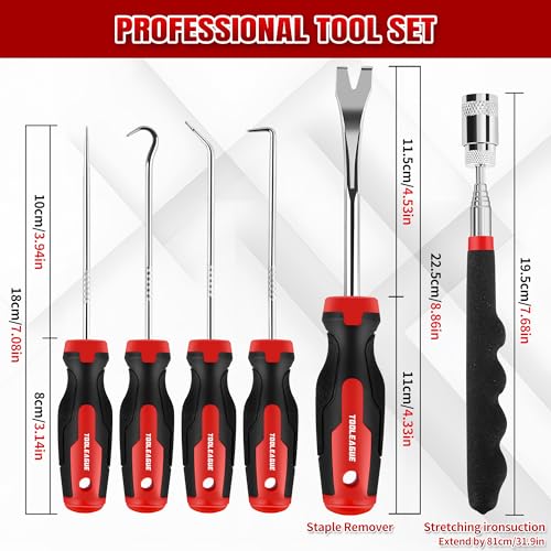 TOOLEAGUE 12Pcs Pick and Hook Set with Magnetic Telescoping Pickup Pen | Automotive and Electronic Hand Tools Car Auto Oil Seal/O-Ring Seal Gasket Hand Pick Up Tools