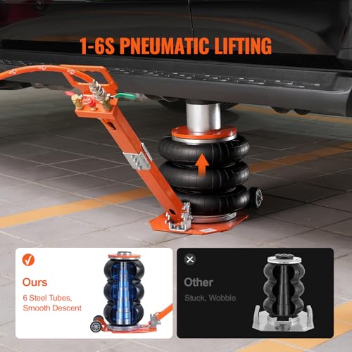 VEVOR Air Jack, 3 Ton/6600 lbs Triple Bag Air Jack, with Heightened Column Lifting Up to 21.3 Inch & Adjustable Handle, with Thick Rubber Pad, 1-6S Lifting Pneumatic Bag Jack Fits for Car, SUV - style: 3T/high 21.3in-Adjustable Handle
