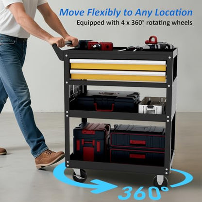 5-Tier Heavy Duty Tool Cart, 400 lbs Capacity Steel Rolling Cart with 2 Lockable Drawers and Pegboard for Garage Workshop Mechanic - size: 5-LAYER (TWO DRAWERS)