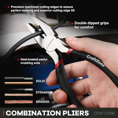 10PC Pliers and Wrench Set with Storage Rack – Includes Channel Lock | Long Needle Nose | Diagonal Cutter | Groove Joint | Linesman & Mini Plier, Carbon Steel Tool Kit for DIY and Home a Gift for Man - size: 10pc
