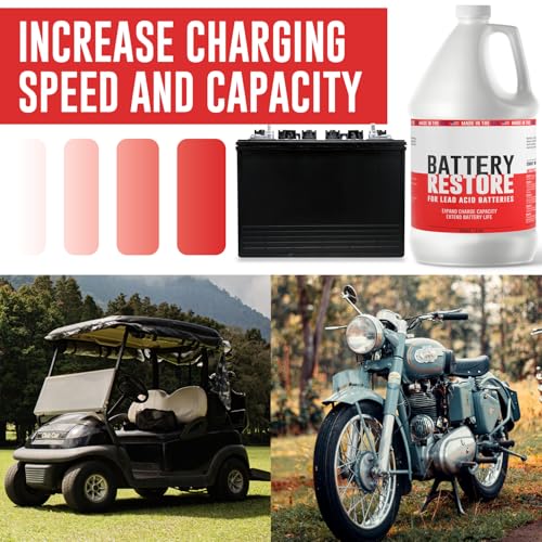 Battery Restore Desulfator Solution - 1 Gallon Refill - Treats 3 to 6 Lead Acid Batteries for Golf Carts, Motorcycles, Boats, ATVs, RVs & Forklifts - Extends Battery Life - Made in the USA - Non-Toxic