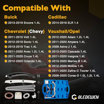1.2 1.4 Timing Chain Kit, Engine Timing Tool Kit, Compatible with Chevrolet Cruze Buick Encore Cadillac ELR Vauxhall Opel 2009-2020, Replaces TK343 22HP47N ETCK2102, Fits 1.2L 1.4L DOHC Engine