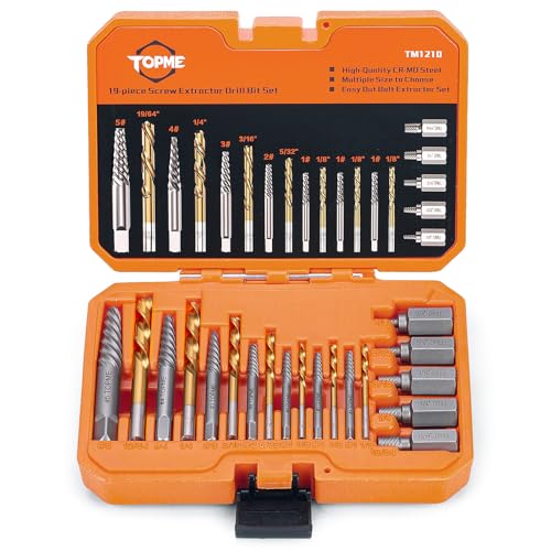 19 Piece Easy Out Screw Extractor Set and Left Hand Drill Bits Set | HSS Steel Reverse Drill Bit for Removing Stripped Damaged Broken Screw, Bolts, Nuts