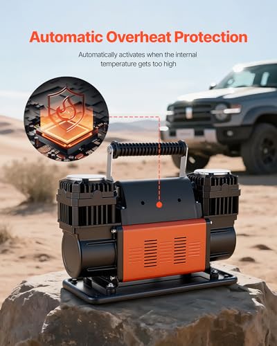 VEVOR Dual-Cylinder Heavy Duty Air Compressor, 10.6CFM Portable Tire Inflator, 12V 150PSI Offroad Air Pump with Digital Pressure Gauge & Adapters for Truck Car SUV 4 x 4 Vehicle RV - style: 10.6 CFM Dual-Cylinder