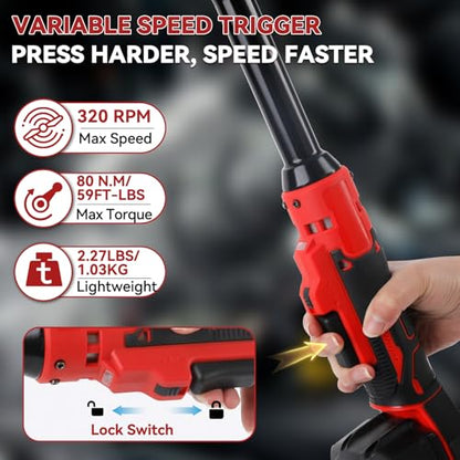 3/8" Extended Cordless Ratchet Wrench Compatible with Milw-aukee 18V Batteries, 320 RPM, 80 N.m Electric Power Ratchet Wrench,Built-in LED Light, Extended 6-inch Long Neck