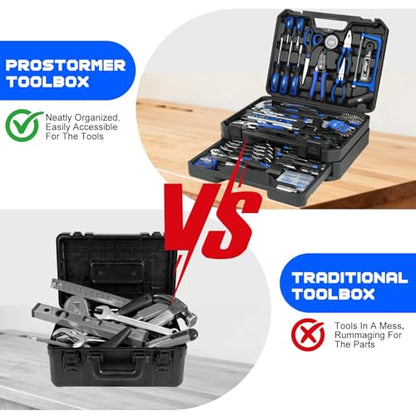 Prostormer 269-Piece Tool Set, Complete Tool Kit for Home, Auto and Mechanics Repair, General Household Hand Tool Box with Drawer for Men & Women (Blue) - color: Blue