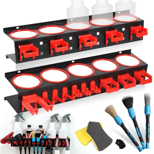 Spray Bottle Holders for Car Detailing, 22Pcs Heavy-Duty Wall Mounted Steel Rack Set with Clips Hooks & Brushes, Garage Van Workshop Organizer for Aerosol Cans, Van, Workshop, Garden Tools - color: 5 Holes-2Pcs Set