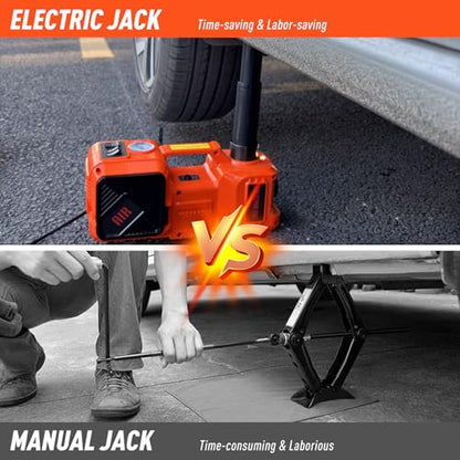 Trihelper Electric Car Jack Set 5 Ton Hydraulic Jack Car Lift Floor Jack with Integrated Tire Pump and Impact Wrench for Sedans SUV MPV Sedan Truck Change Tires Garage Repair | Lift Range 5.9-17.7in, 350 N·m Torque, 35L/min Pump, 150 PSI Gauge, Fits Sedan