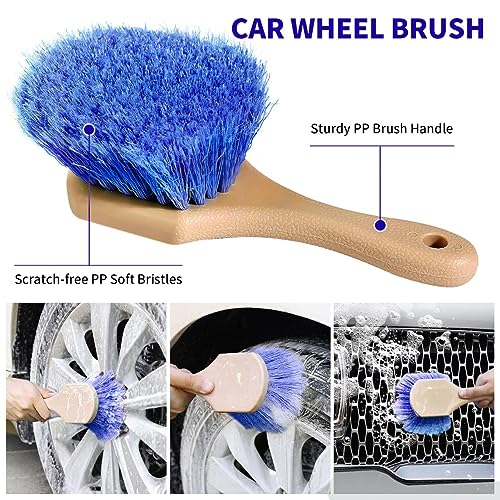 Wontolf 62'' Car Wash Brush with Long Handle, Scratch-Free Soft Bristles Sturdy Car Wash Mop Kit, Complete Car Cleaning Brush Kit Wash Mitt Towel Windshield Squeegee Wheel Tire Brush for Car Truck RV - color: Blue