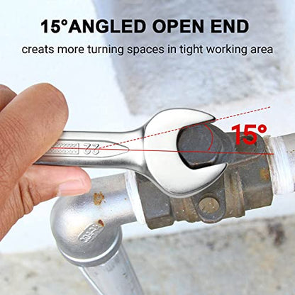 Jetech 22mm Combination Wrench, Metric 12-Point Chrome Vanadium Steel Spanner, Industrial Grade with 15-Degree Offset, Sand Blasted Finish, Heat-Treated Forged Tool - size: 22mm
