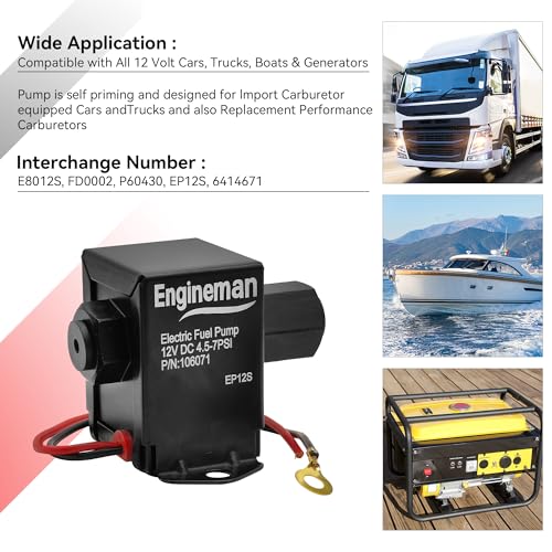 Universal Electric Fuel Pump Kit 12V 4.5-7psi Electric Fuel Pump with Mounting Bracket, Fuel Filters, Hose Clamps, 6.56 FT 5/16" ID Fuel Line - size: EP12S 4.5-7 PSI + 6.56ft Hose