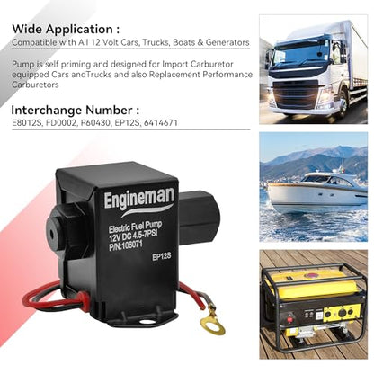 Universal Electric Fuel Pump Kit 12V 4.5-7psi Electric Fuel Pump with Mounting Bracket, Fuel Filters, Hose Clamps, 6.56 FT 5/16" ID Fuel Line - size: EP12S 4.5-7 PSI + 6.56ft Hose
