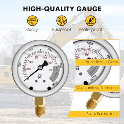 Hydraulic Pressure Test Kit with 5 Gauges 12 Test Couplings.14 Tee Con nectors.5 Test Hoses,Hydraulic Gauge Kit with Sturdy Carrying Case for Excavator Construction Machinery