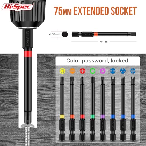 Hi-Spec 68pc Long Extended Screw Driver Bits and Mini Ratchet Wrench Handle Set. DIY Accessories Kit of 25 and 75mm Hex Shank Screwdriving Bits for Drill Drivers - size: 68 PCS