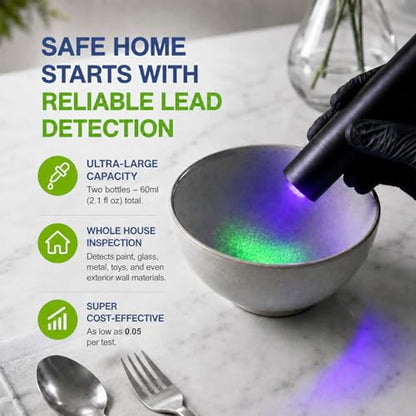 Lead Test Kit – 2‑Bottle Lead Testing Kit for Dishes & Paint, Instant Lead Test Swabs, Lead Tester – with Free Lab Analyses Included