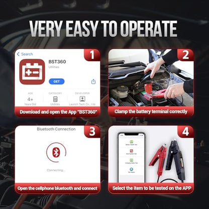 Launch Battery Tester, BST 360 Bluetooth Battery Test Clip, 12V Car Battery Tester with Charging System/Cranking Test, Auto Battery Analyzer for Cars/Trucks/RVs/Motorcycles/Boats